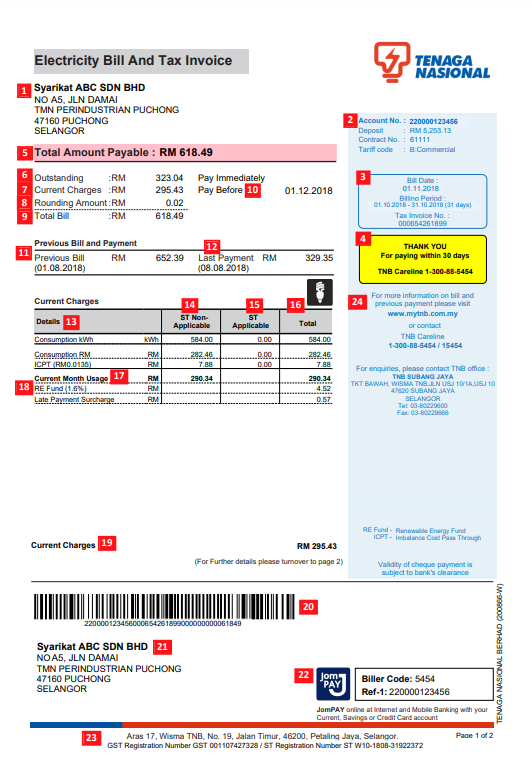 Sample bill